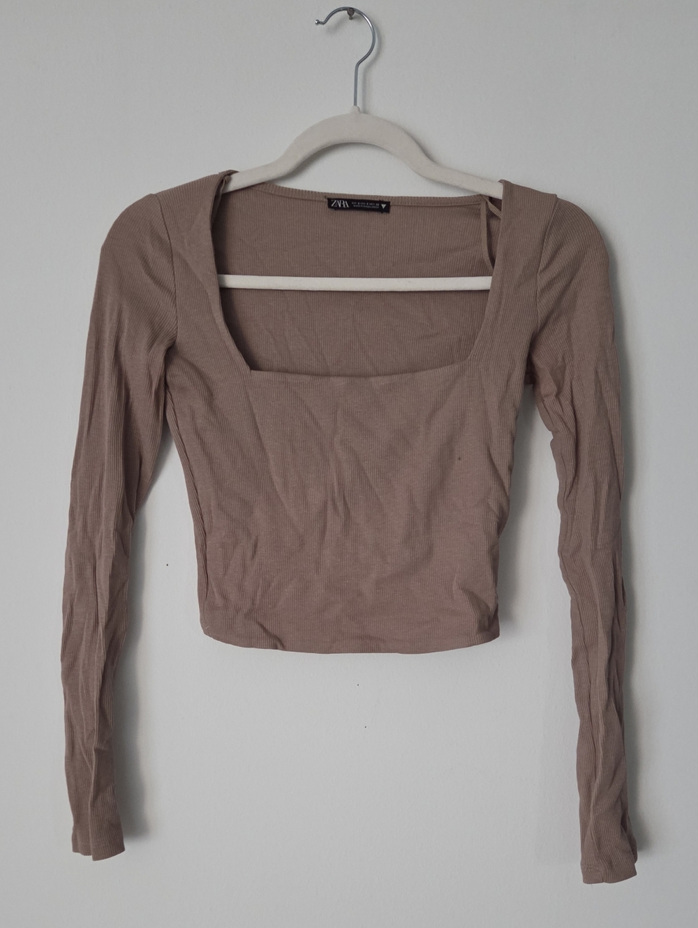 Zara Brown Ribbed Square Neck Top, S